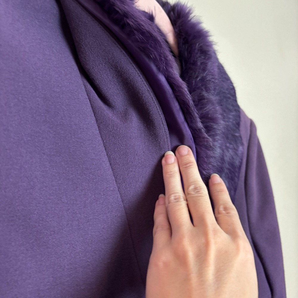Adrianna Papell Womens 10 Purple Fur Trim Bow Blazer Jacket Glam Chic Holiday - Picture 2 of 14